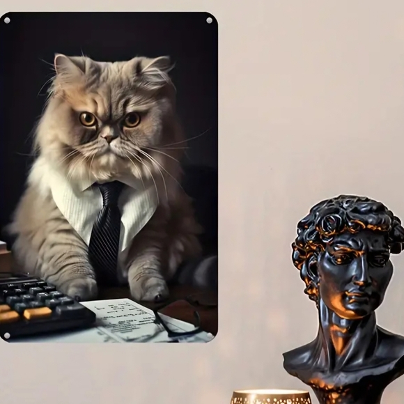 Angry Cat with Tie Aluminum Decorative Sign - Picture 5 of 6